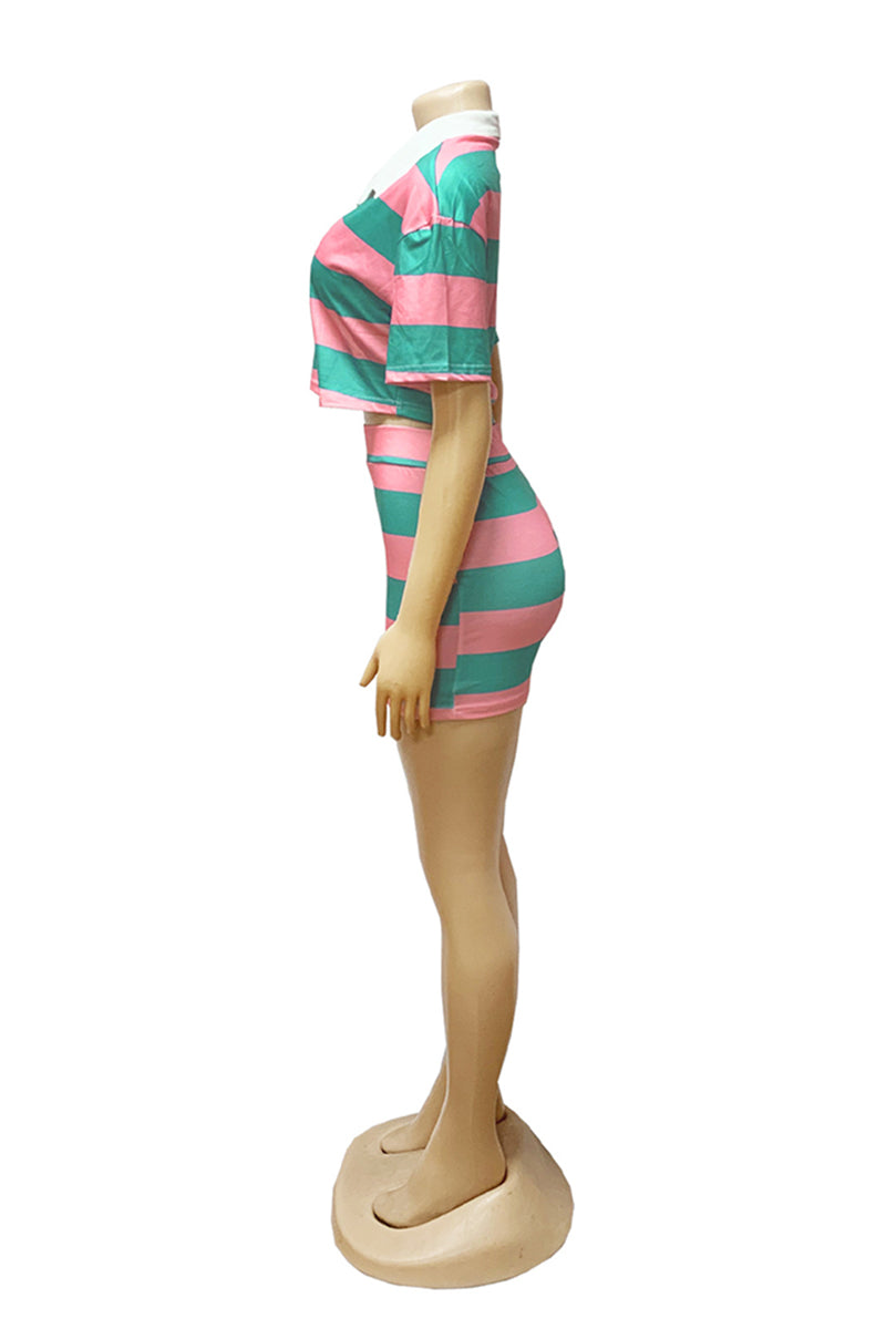 Striped Polo Top with Skirt