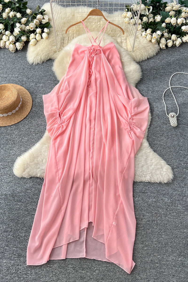 Elegant Halter Sleeveless Flowing Dress
