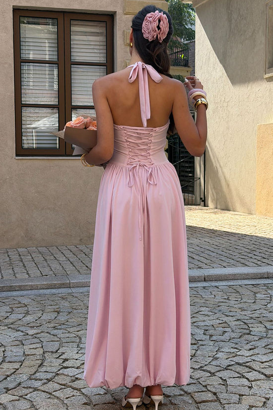 Halter Neck Ruched Casual Dress