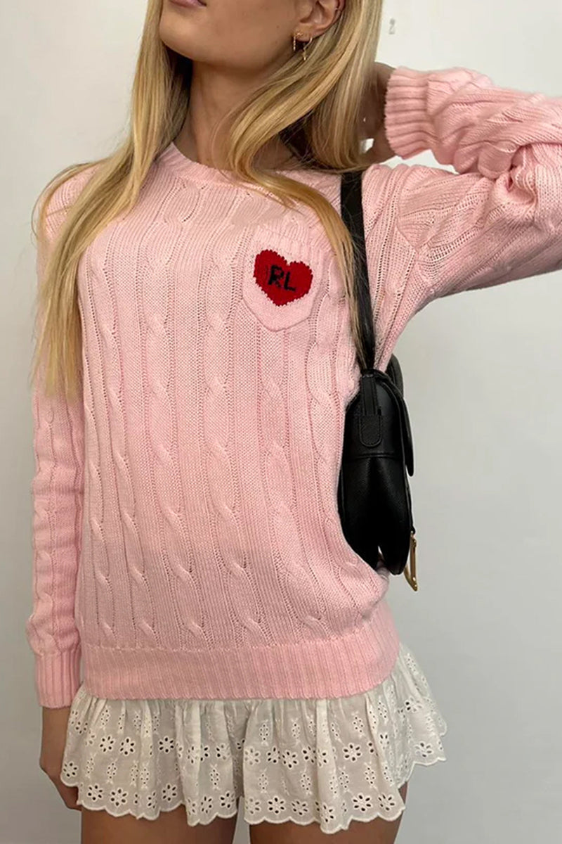 Heart Patch Cable Knit Sweater