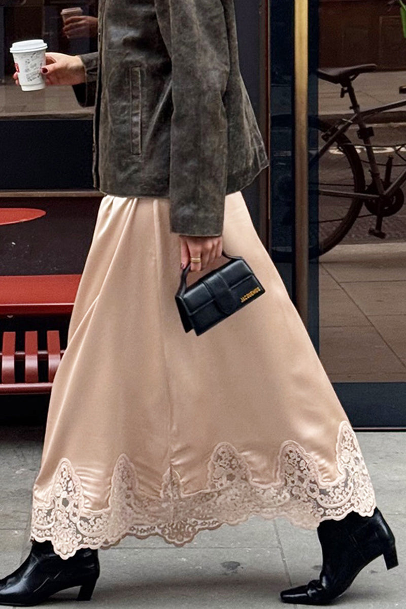 Elegant Lace Hem Midi Skirt