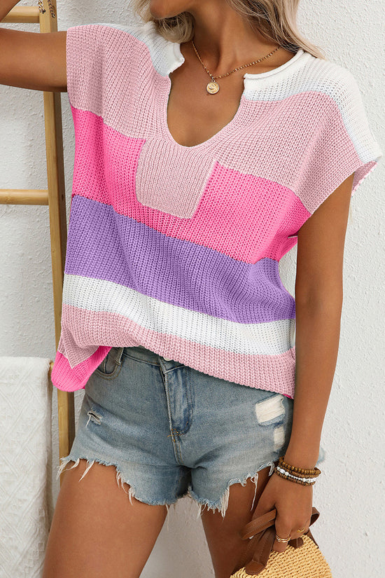 Striped Short Sleeve Knit Top