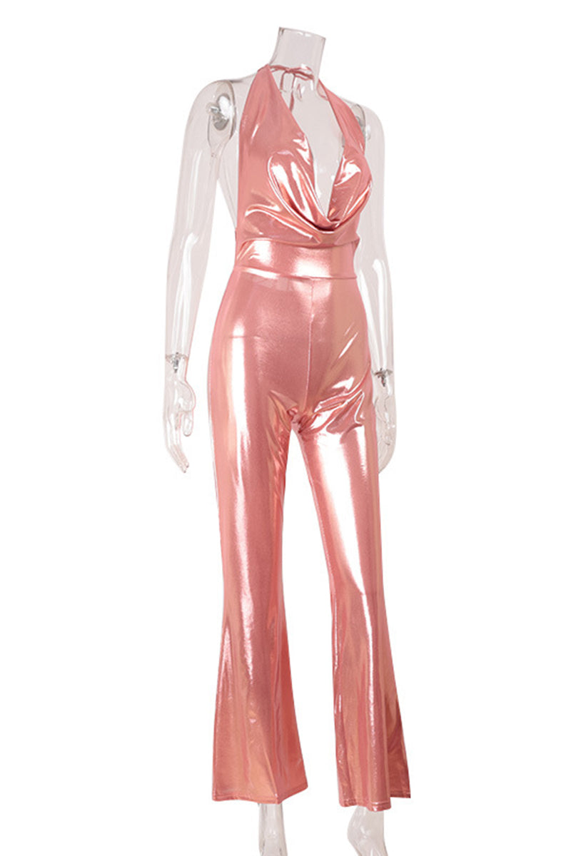 Halter Neck Shimmer Bodycon Jumpsuit
