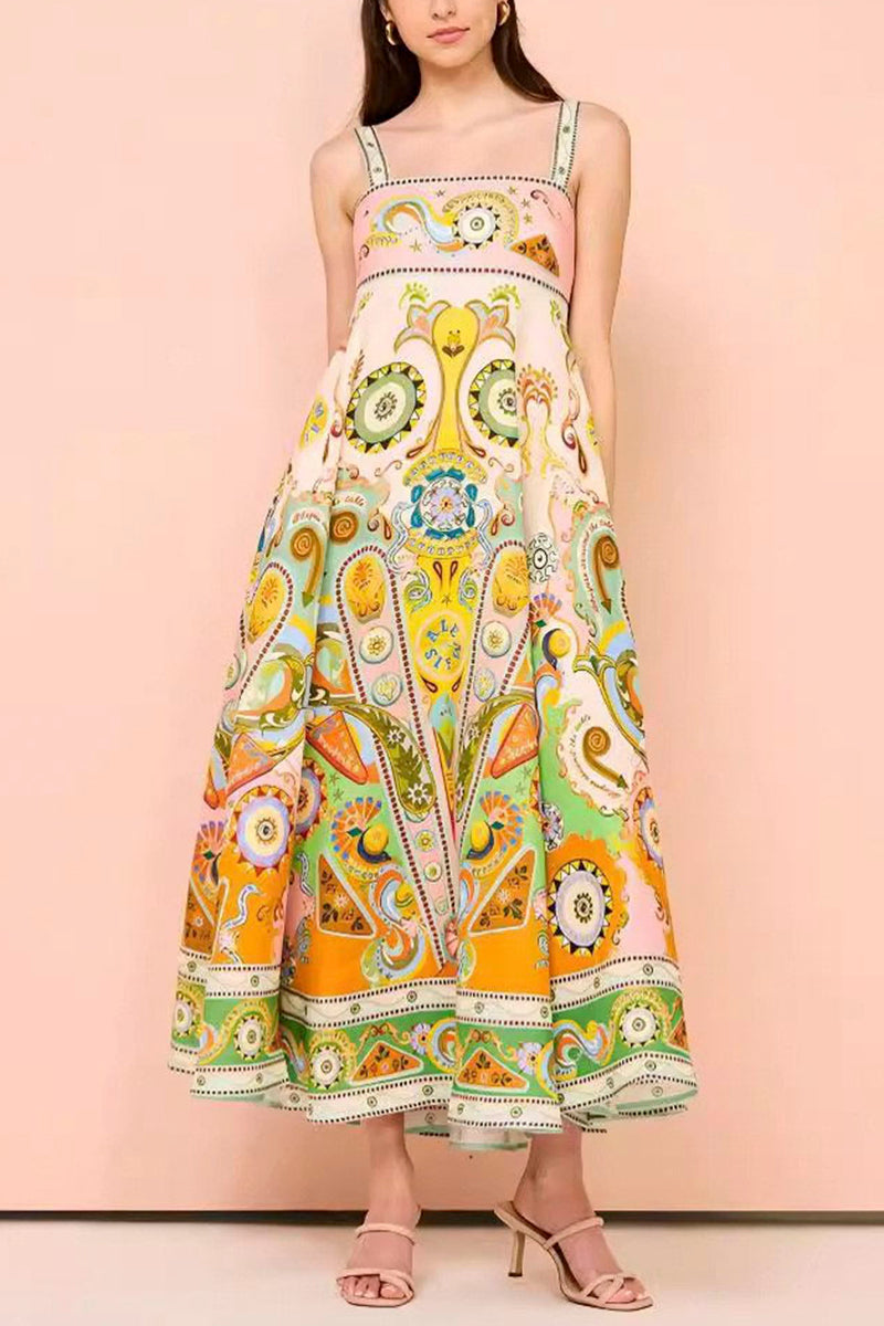Graphic Print Sleeveless Maxi Dress