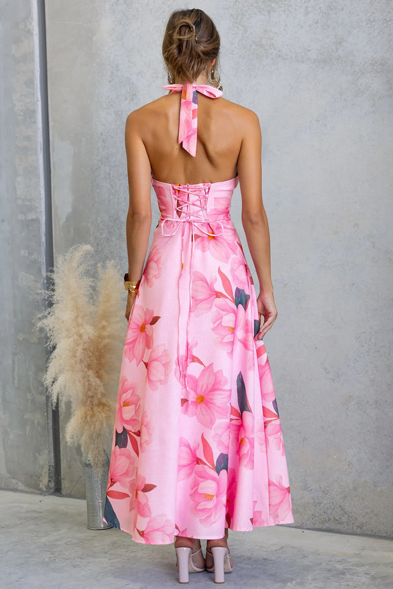 Floral Halter Neck Maxi Dress