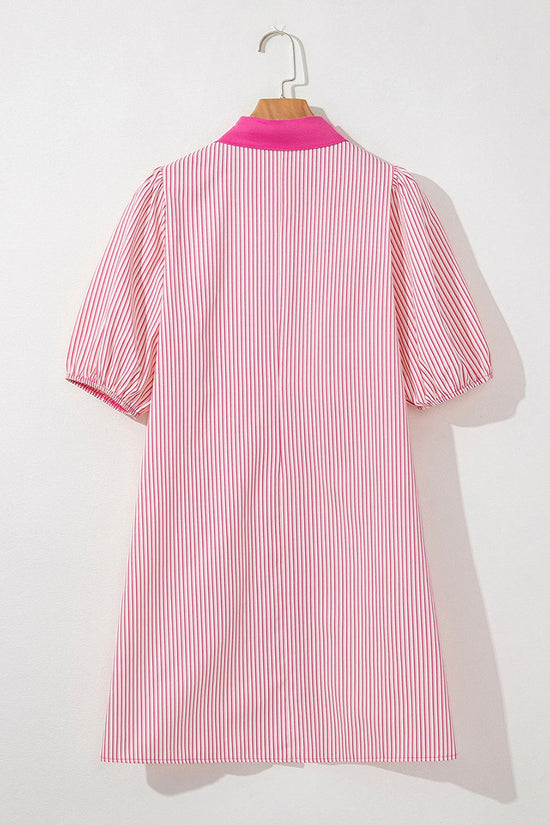 Stripe Patchwork Shirt Collar Mini Dress