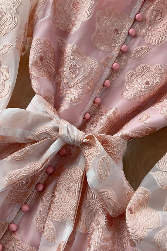 Elegant Long Sleeve Tie-Waist Dress