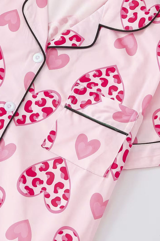 Heart Print Short Sleeve Loungewear Set