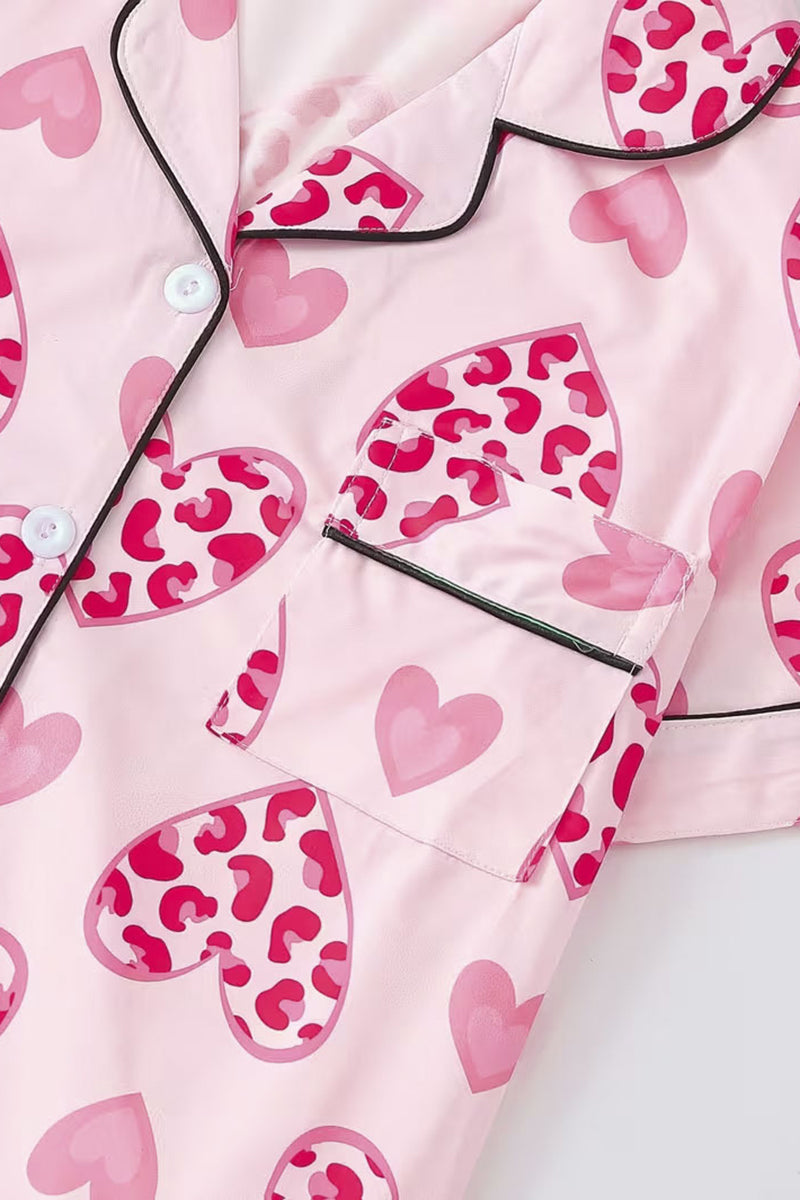 Heart Print Short Sleeve Loungewear Set