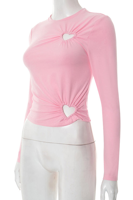 Heart Cut-Out Long Sleeve Top
