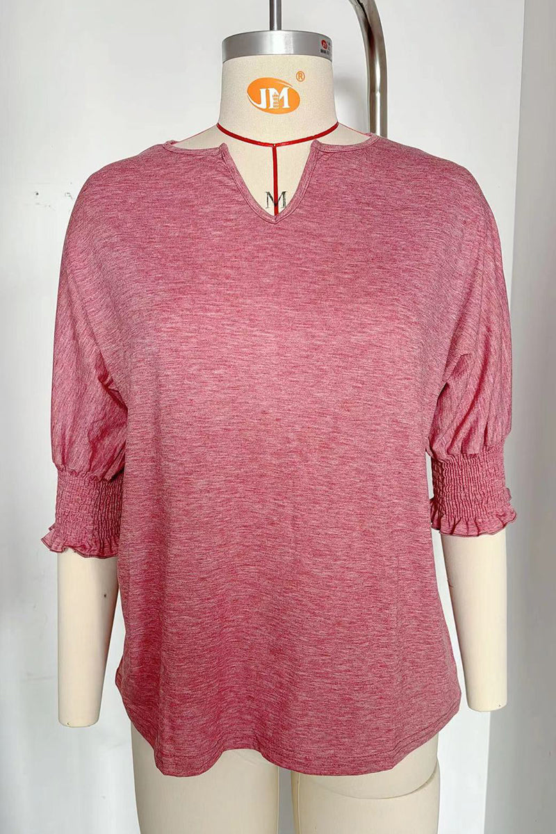 V-Neck Puff Sleeve Casual Top