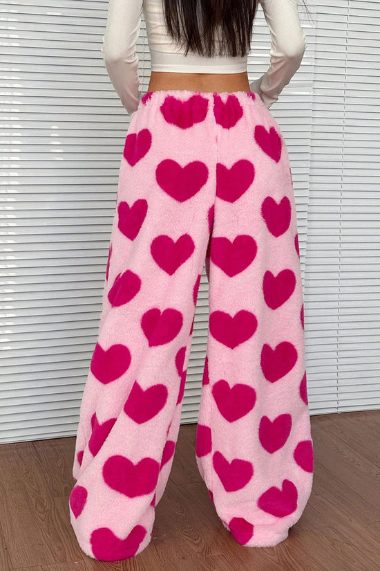 Heart Print Wide-Leg Casual Pants
