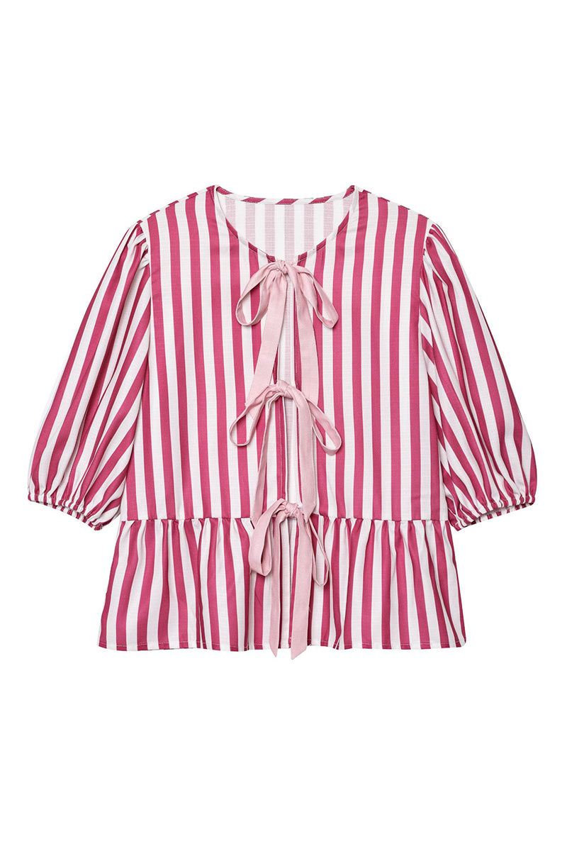 Striped Tie Front Blouse