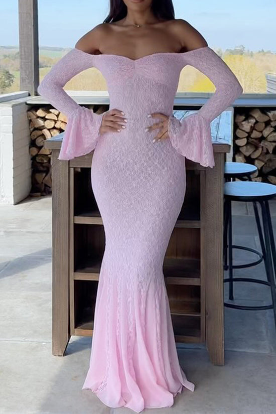 Off-Shoulder Lace Bodycon Maxi Dress