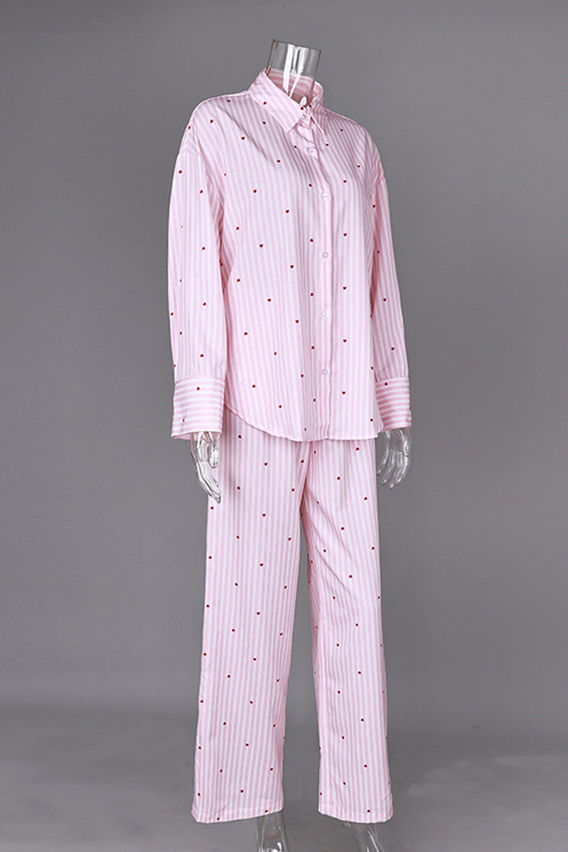 Heart Pattern Striped Pajama Set