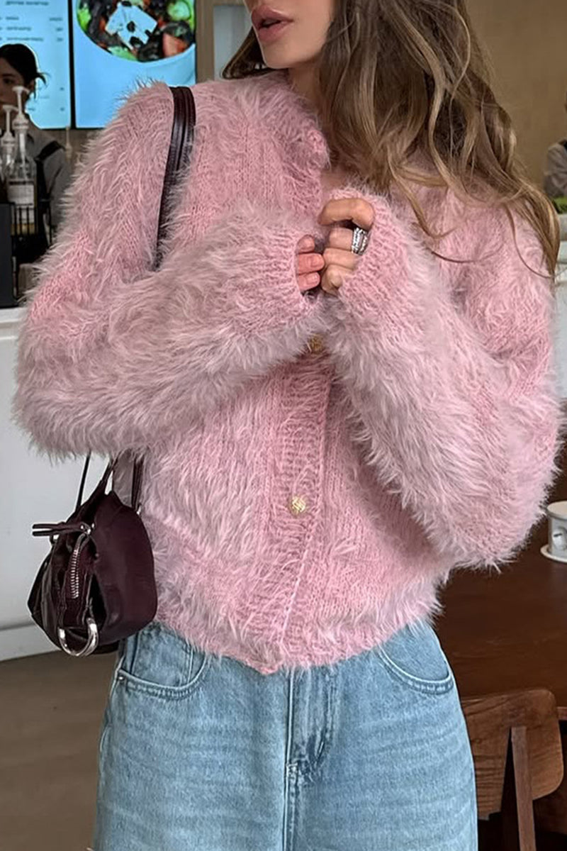 Fluffy Button-Up Cardigan