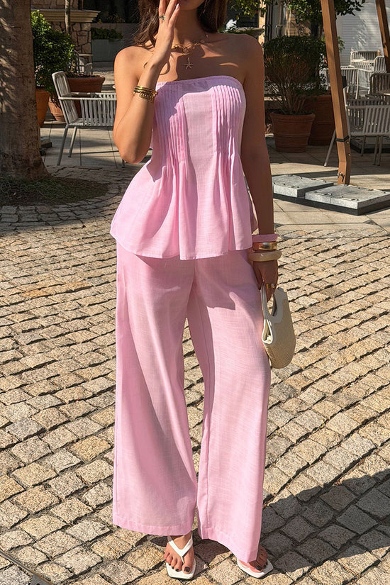 Strapless Wide-Leg Pants Set