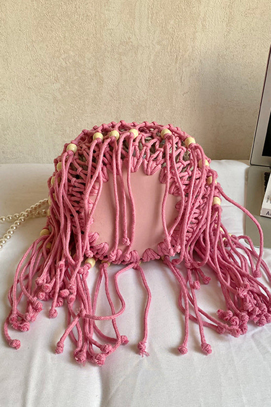 Elegant Woven Handbag with Tassel Trim