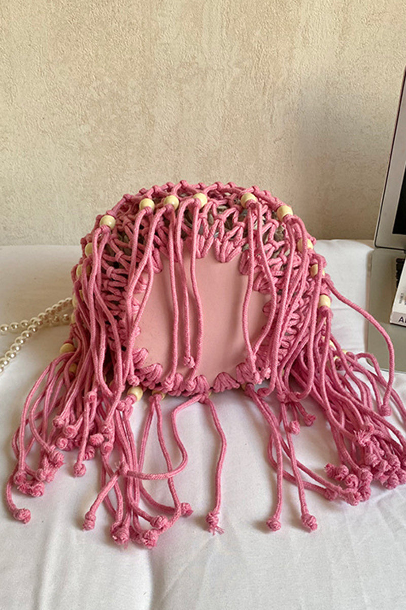 Elegant Woven Handbag with Tassel Trim
