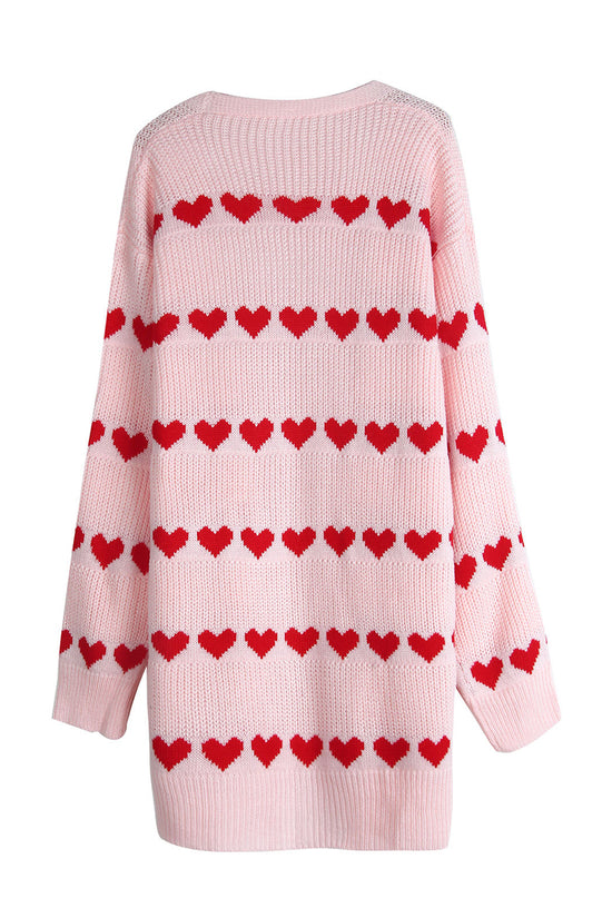 Heart Pattern Open Front Cardigan