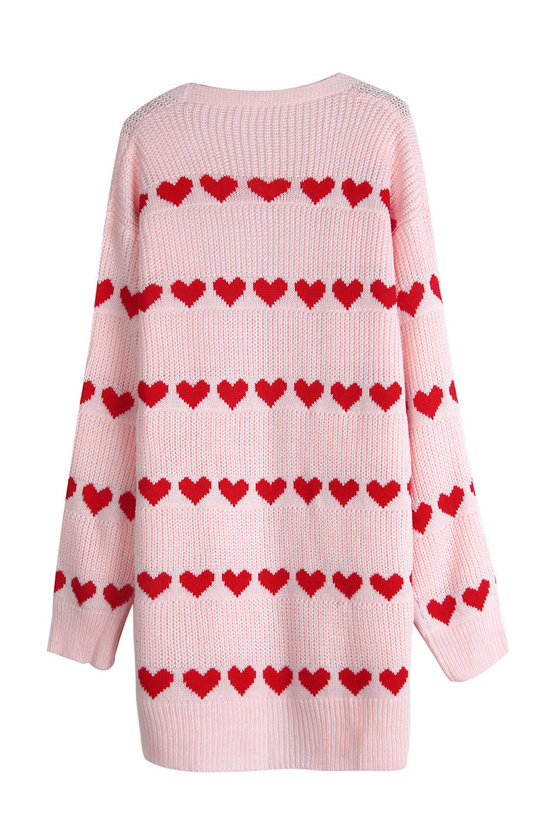 Heart Pattern Open Front Cardigan