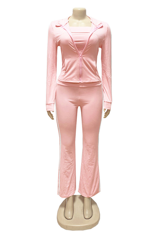 Striped Activewear Set with Zipper Jacket