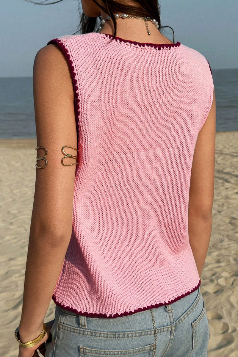 Button-Front Sleeveless Sweater Vest