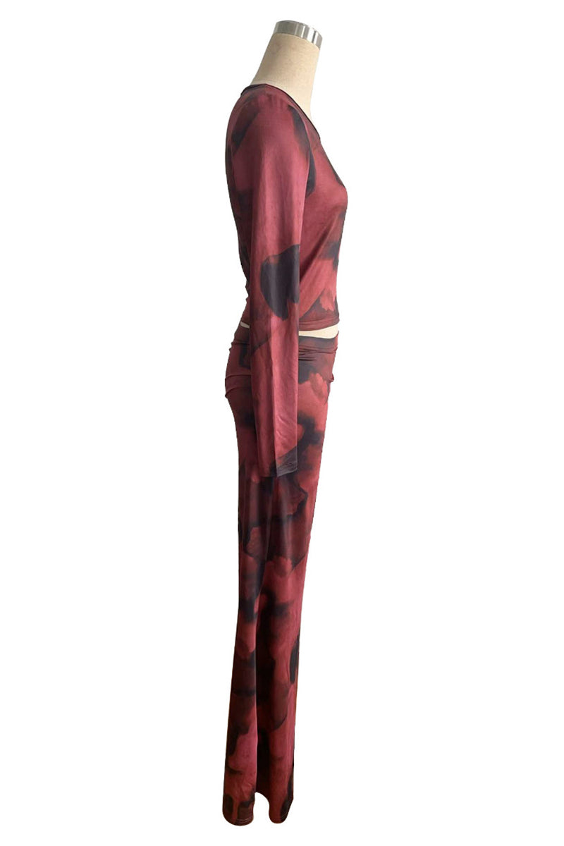 Tie-Dye Long Sleeve Crop Top and Skirt Set