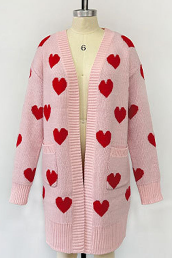 Heart Pattern Open-Front Cardigan
