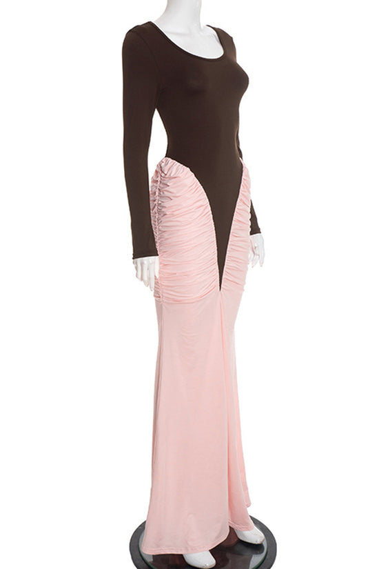 Long Sleeve Two-Tone Bodycon Dress