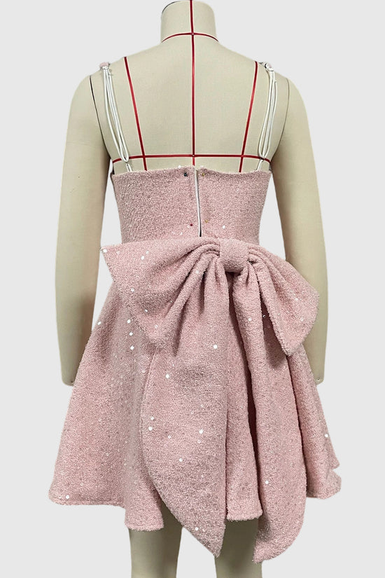 Sequin Bow Back Evening Dress