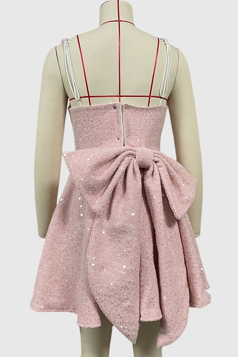 Sequin Bow Back Evening Dress