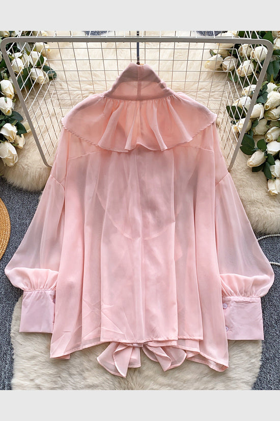 Elegant Bow Tie Ruffle Blouse
