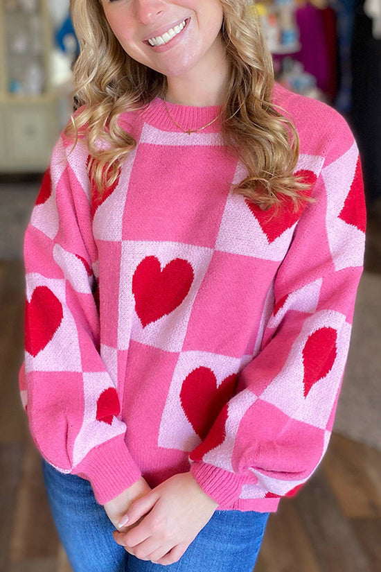 Heart Patterned Oversized Sweater