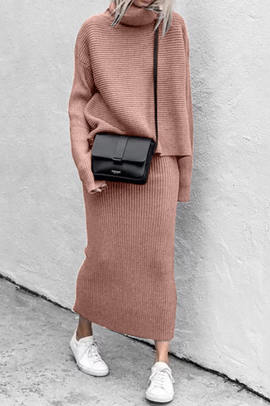 Ribbed Turtleneck Skirt Set