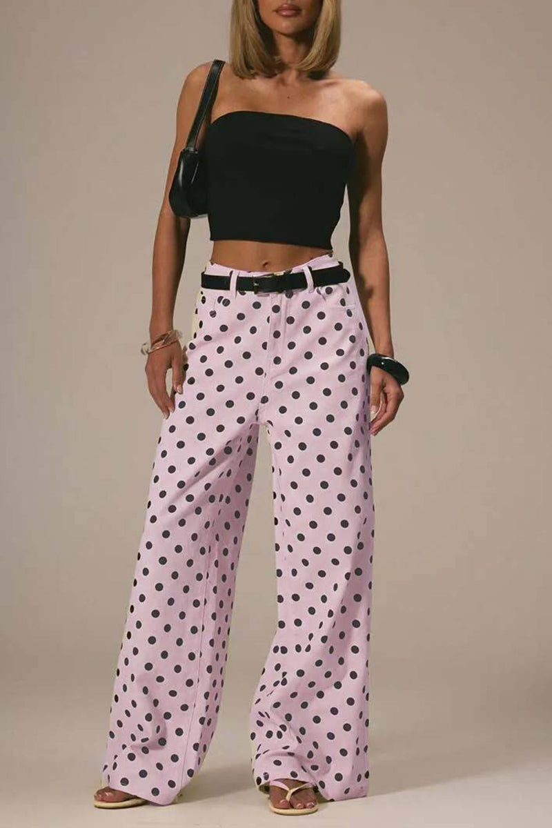 Polka Dot High-Waist Straight Jeans