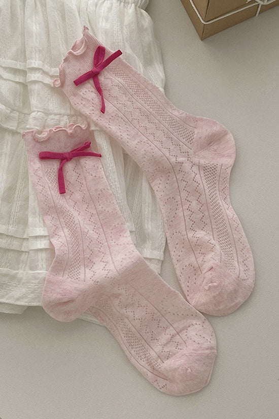 Bow Accent Ruffled Knee-High Socks
