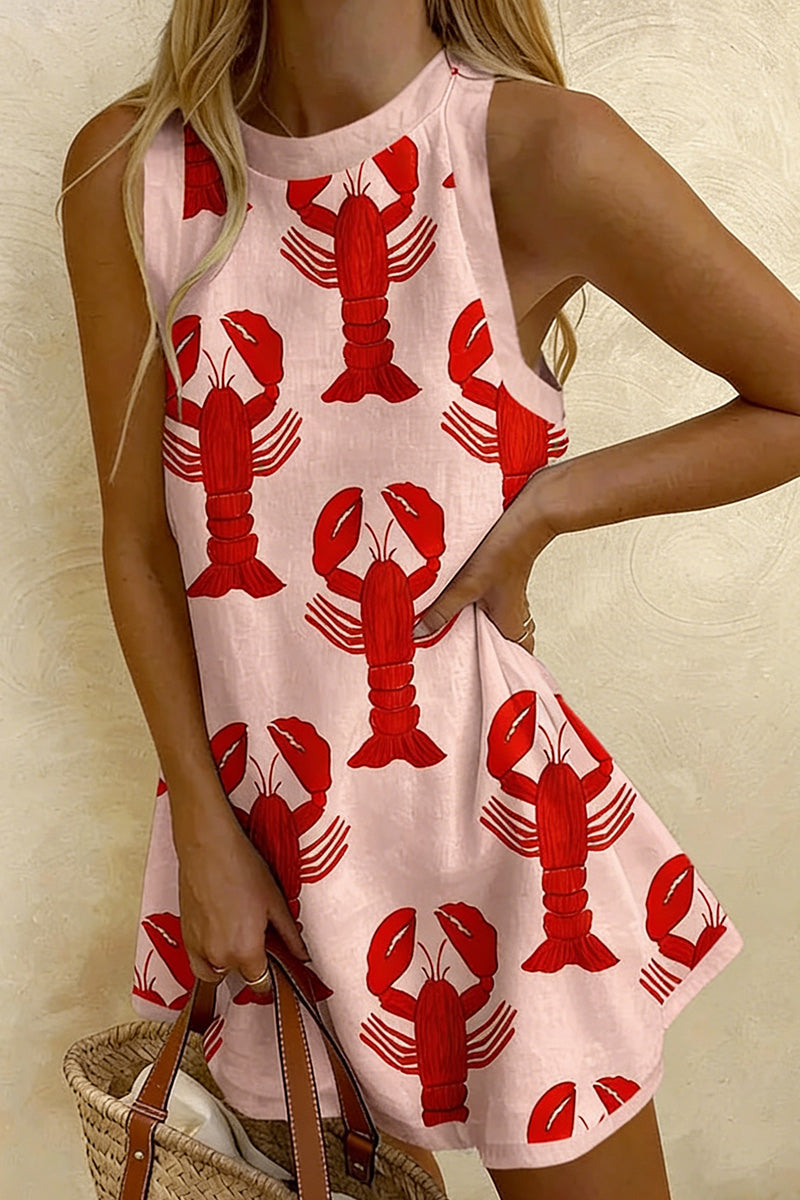 Lobster Print Sleeveless Casual Dress