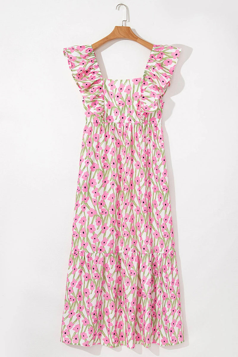 Floral Square Neck Ruffled Strap Dress