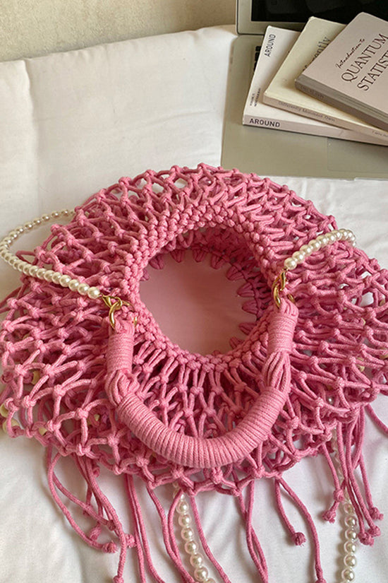 Elegant Woven Handbag with Tassel Trim