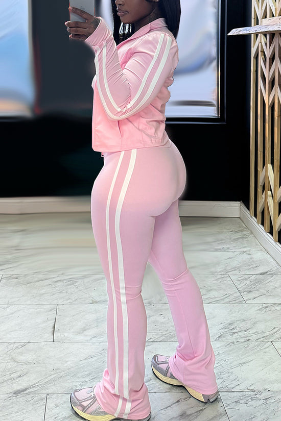 Striped Activewear Set with Zipper Jacket