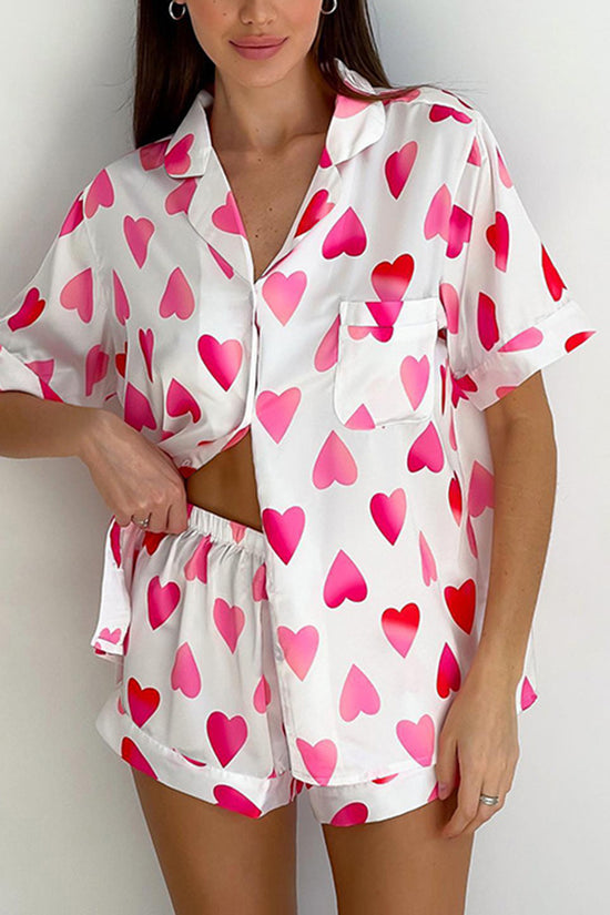 Heart Print Tie-Front Loungewear Set
