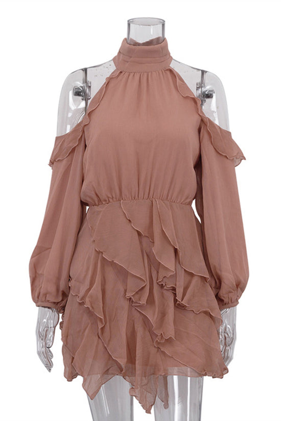 Ruffled Cold Shoulder Casual Dress
