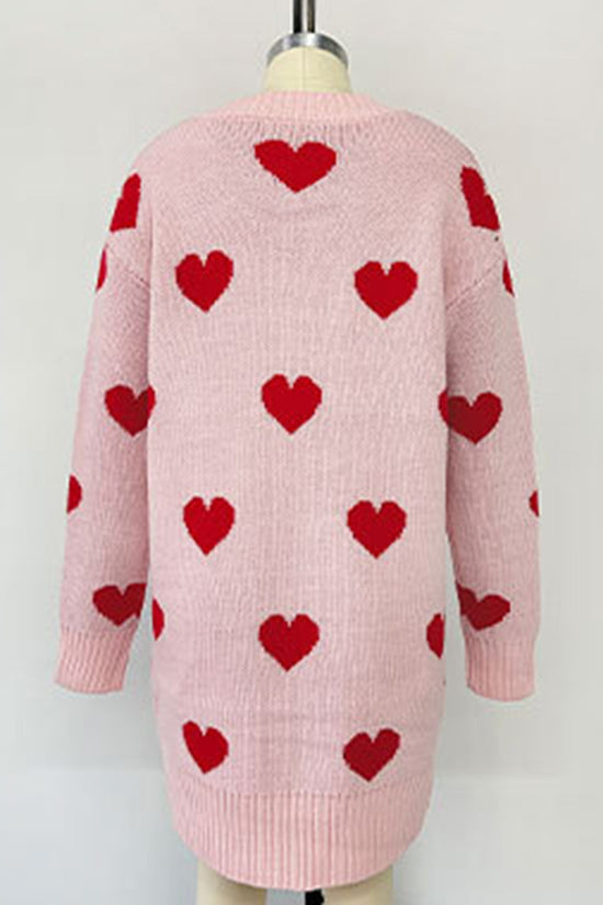 Heart Pattern Open-Front Cardigan