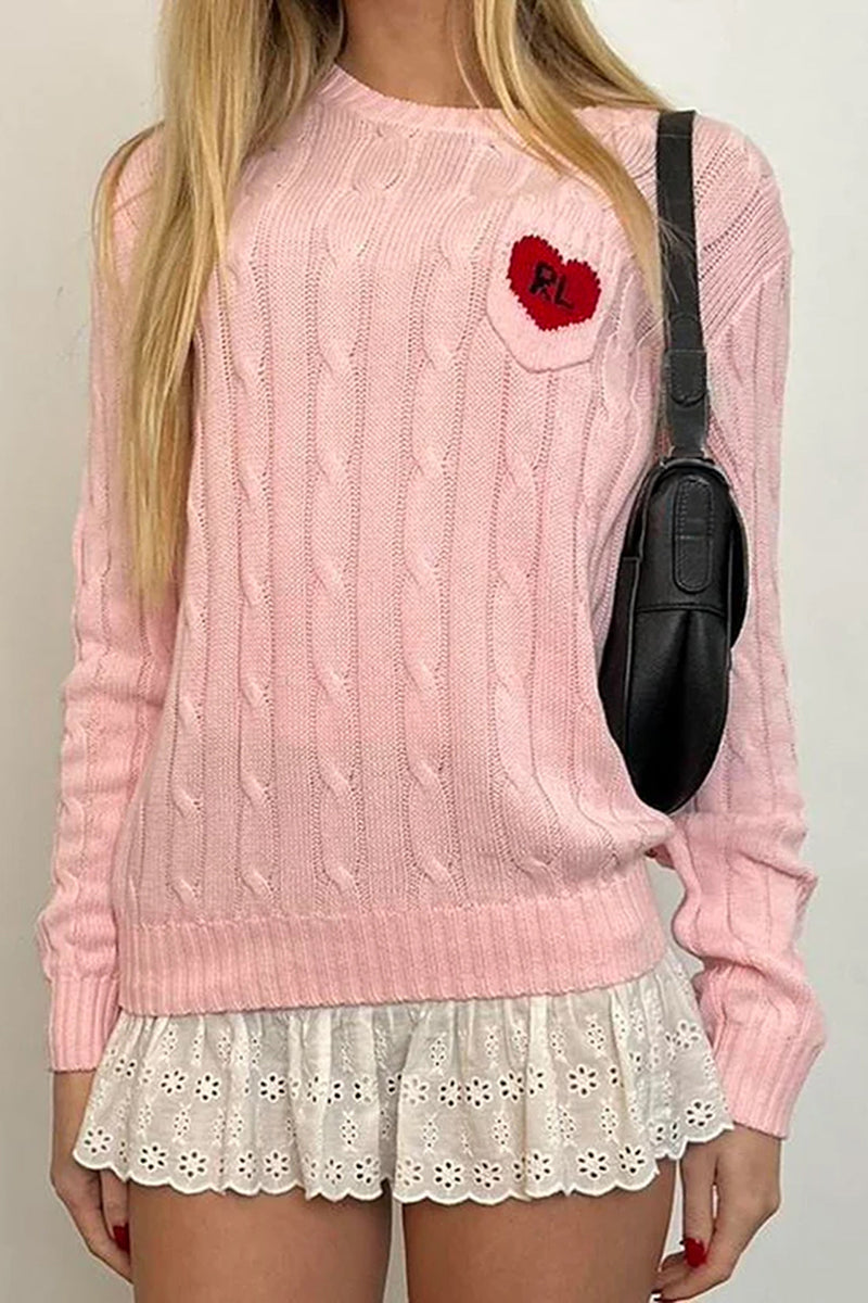 Heart Patch Cable Knit Sweater