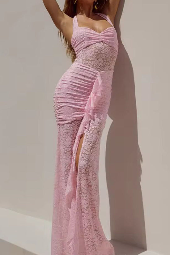 Alluring Halter Lace Casual Dress