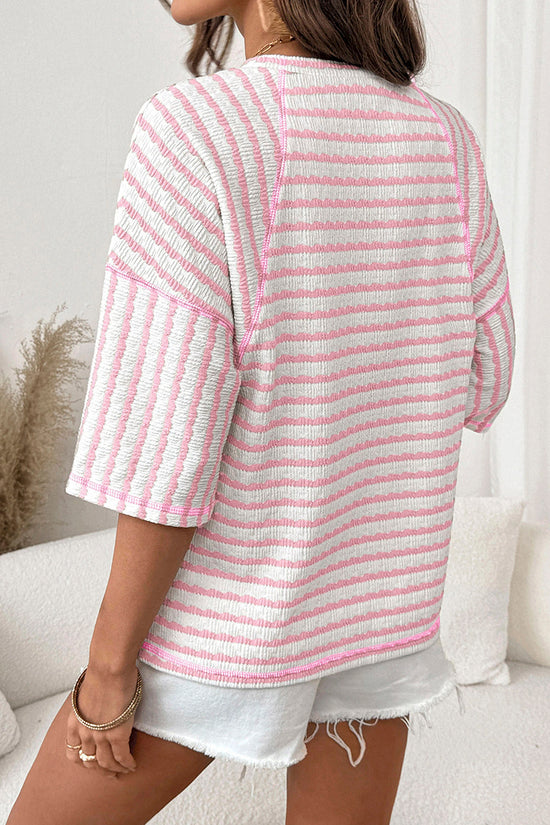 Textured Stripe Split Hem Loose Top