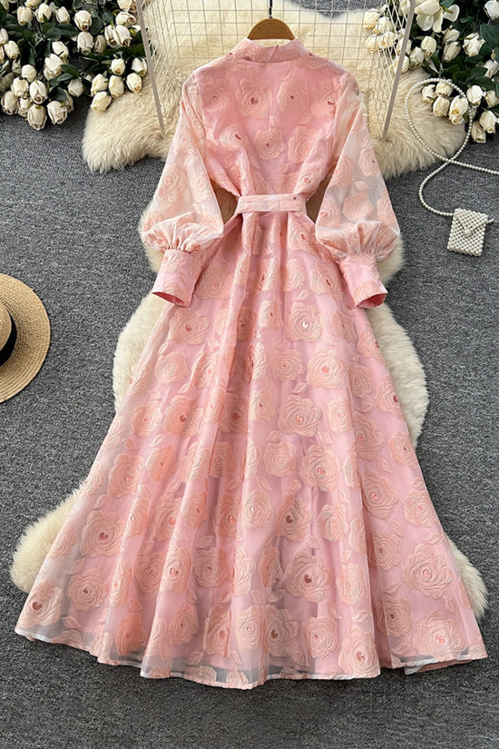 Elegant Long Sleeve Tie-Waist Dress