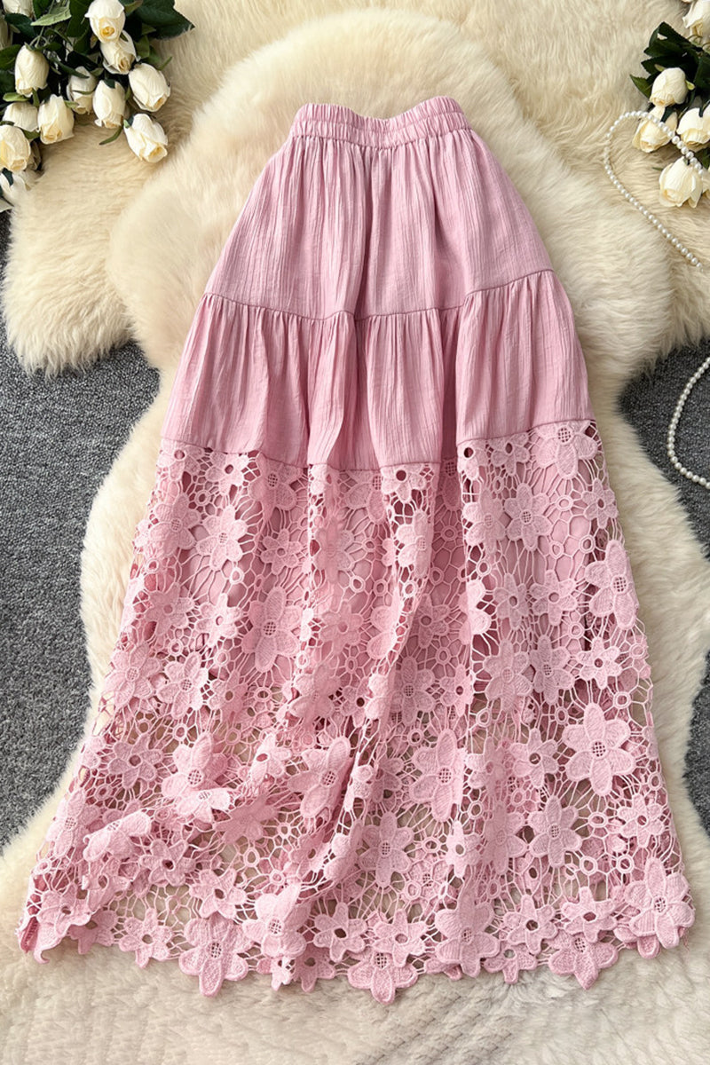Floral Lace Tiered Midi Skirt