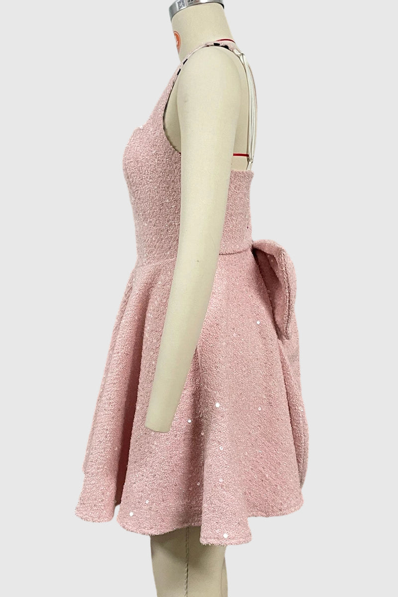 Sequin Bow Back Evening Dress